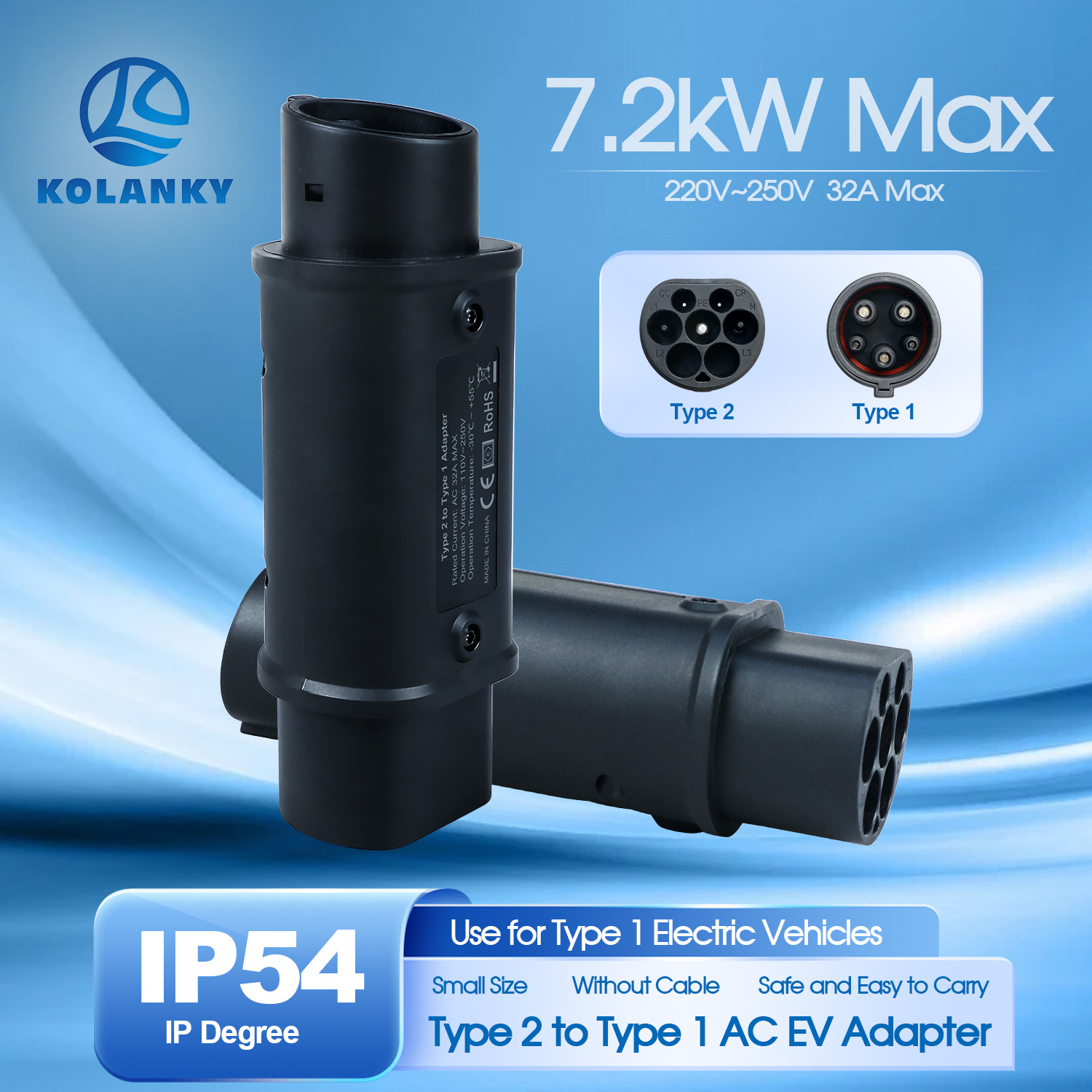 Ev Charger Adapter Type 2 To Type 1 - Kolanky 32A 7.2 KW Tipo 2