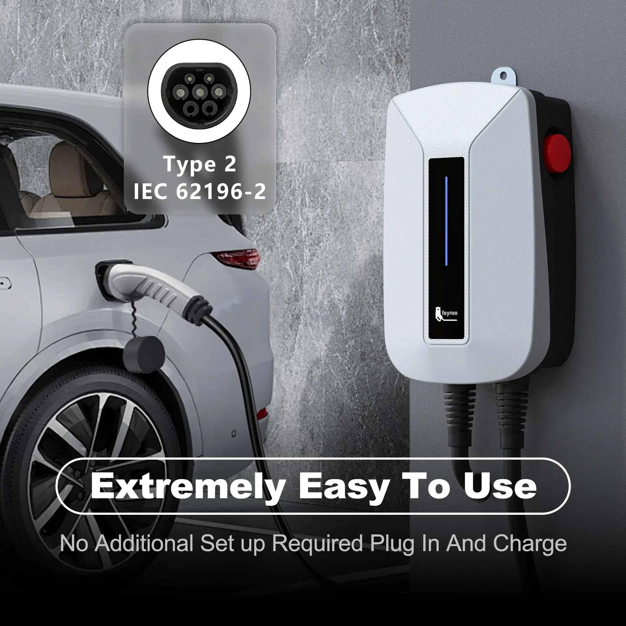 Ev Charger 7Kw Single Phase - Caricatore EV Feyree con Cavo Tipo