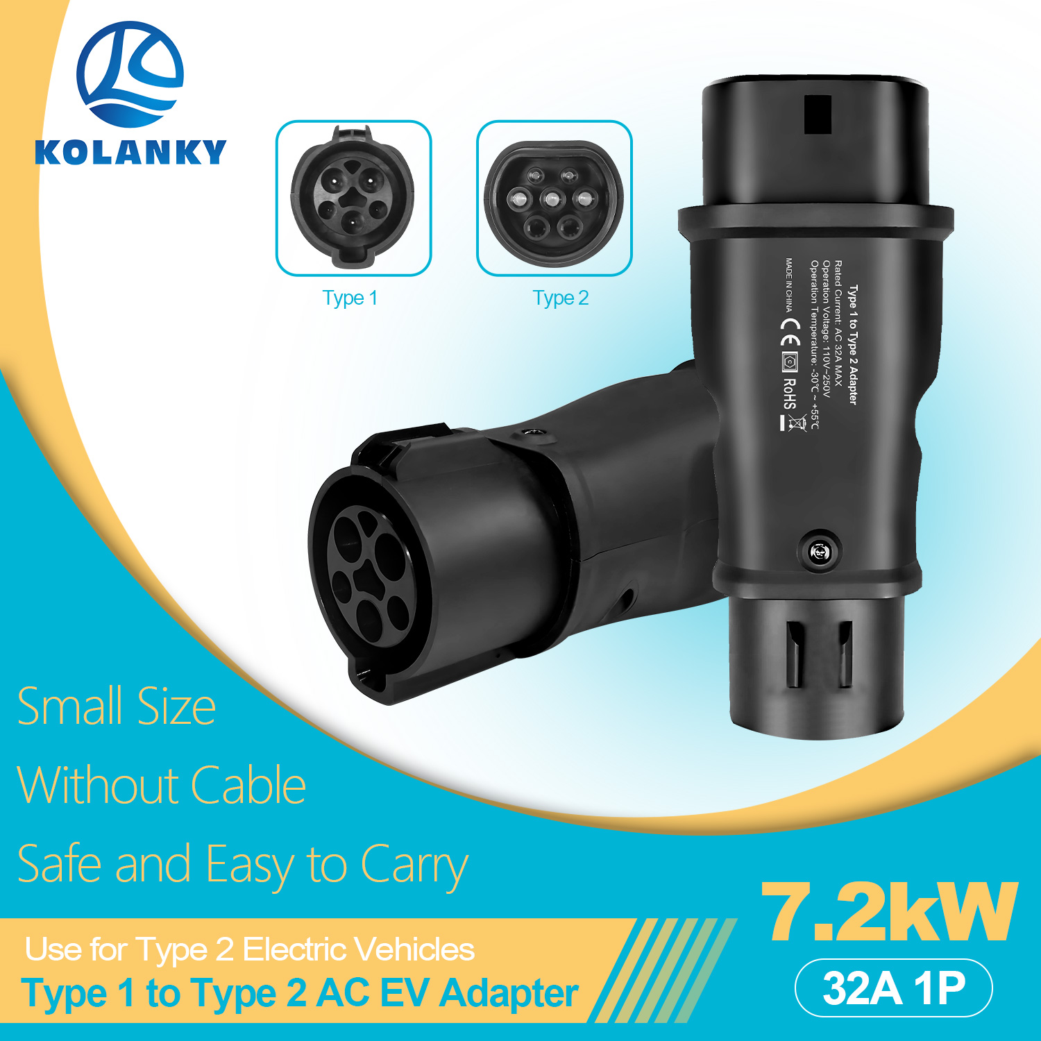 Ev Charging Cable Type 2 32A - Adattatore EV Kolanky 7.2KW 32A 1P