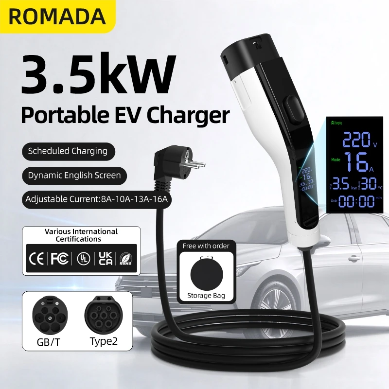 ROMADA 16A 3.5KW Caricatore EV - Portable Ev Charger 16A Adjustable recensione e prezzo